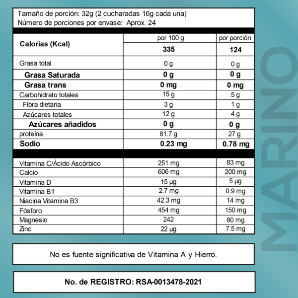 Tabla nutricional Colageno marino